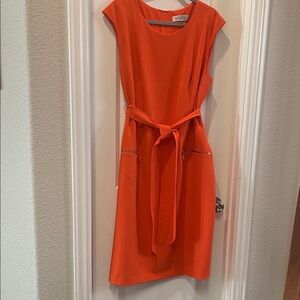 Kasper Bold Orange Midi Dress